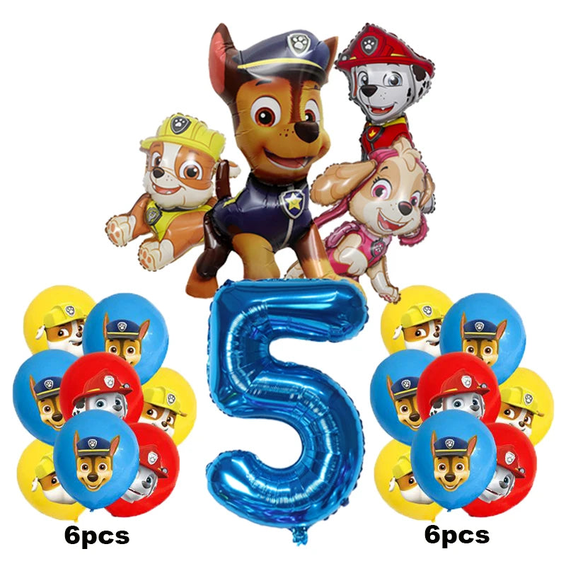 17 pièces de dessin animé PAW Patrol, décoration d'anniversaire, Film en aluminium, ensemble de ballons numériques, chien Chase Marshall Skye, fournitures de fête pour enfants, jouets