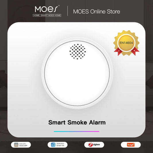 MOES ZigBee détecteur de fumée sans fil intelligent incendie 85dB alarme sonore capteur de sirène Protection de sécurité intelligente maison cuisine alerte incendie App