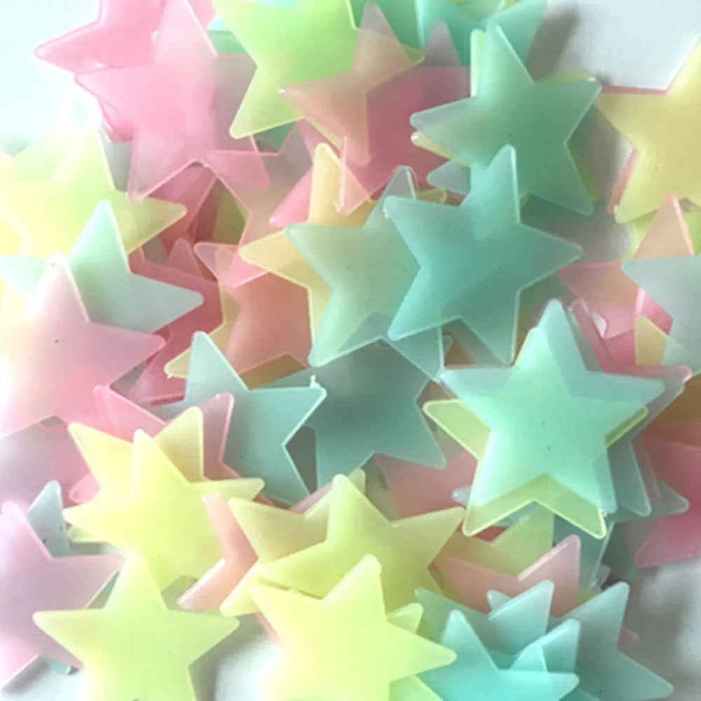 100 Uds. Pegatinas de pared de estrellas fluorescentes que brillan en la oscuridad para decoración de habitaciones de niños, sala de estar, dormitorio de bebé, decoración del techo del hogar