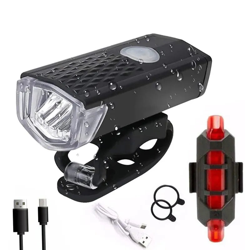 Juego de luces para bicicleta, luz delantera con luz trasera, recargable por USB, fácil de instalar, 3 modos, accesorios para bicicleta de carretera y MTB