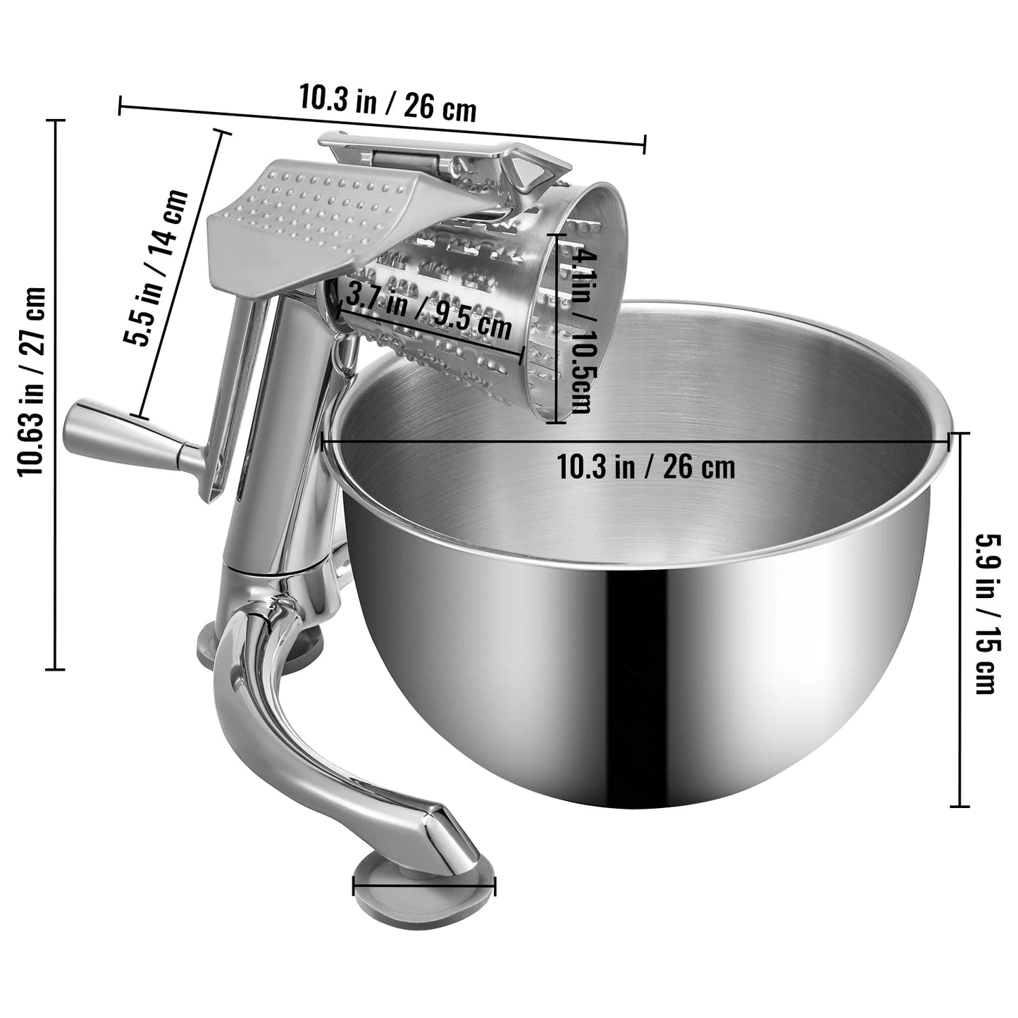 VEVOR Râpe à Fromage Rotative avec Base en Forme de U Bol Rond de 2,5 L Trancheuse Mandoline Multifonctionnelle Légumes Pommes de Terre Gadgets de Cuisine