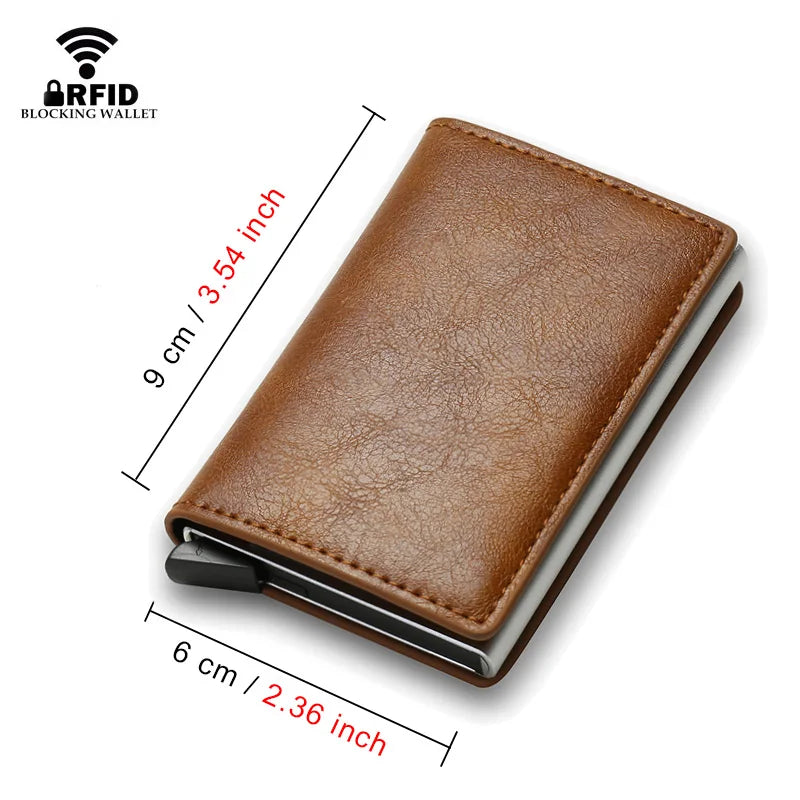 Tarjetero ANTI Rfid para hombre, billeteras, tarjetero bancario, funda pequeña de cuero delgada, Mini billetera mágica inteligente, billetera minimalista