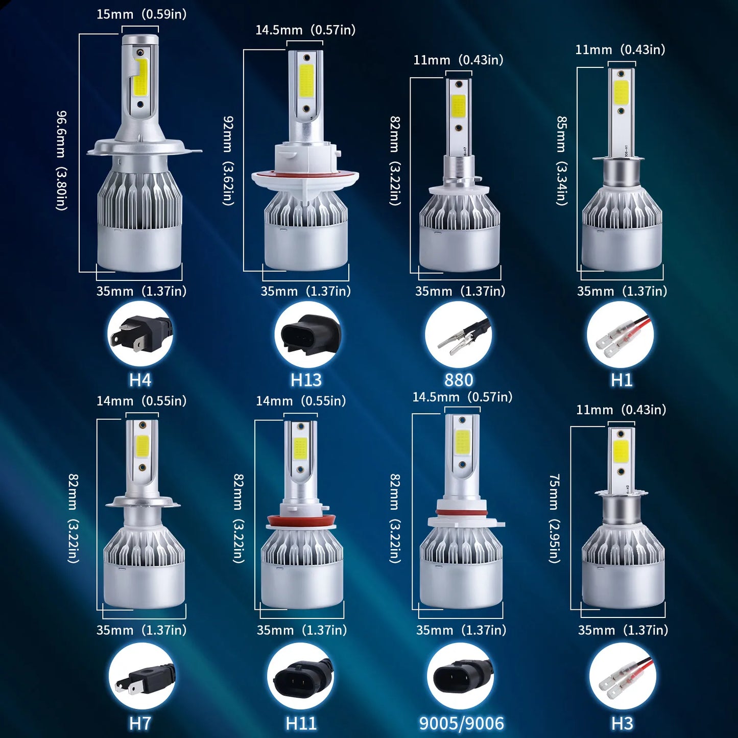 2x H7 LED H11 H4 Hi/Lo H1 H3 H8 HB1 HB3 HB4 HB5 HIR2 H13 H27 9005 9006 bombillas de faros delanteros de coche 3000K 6000K 8000K COB C6 luces de coche