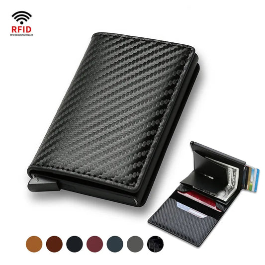 Porte-cartes de crédit en Fiber de carbone pour hommes, marque Rfid noir magique à trois volets en cuir, Mini portefeuille mince, petit sac d'argent