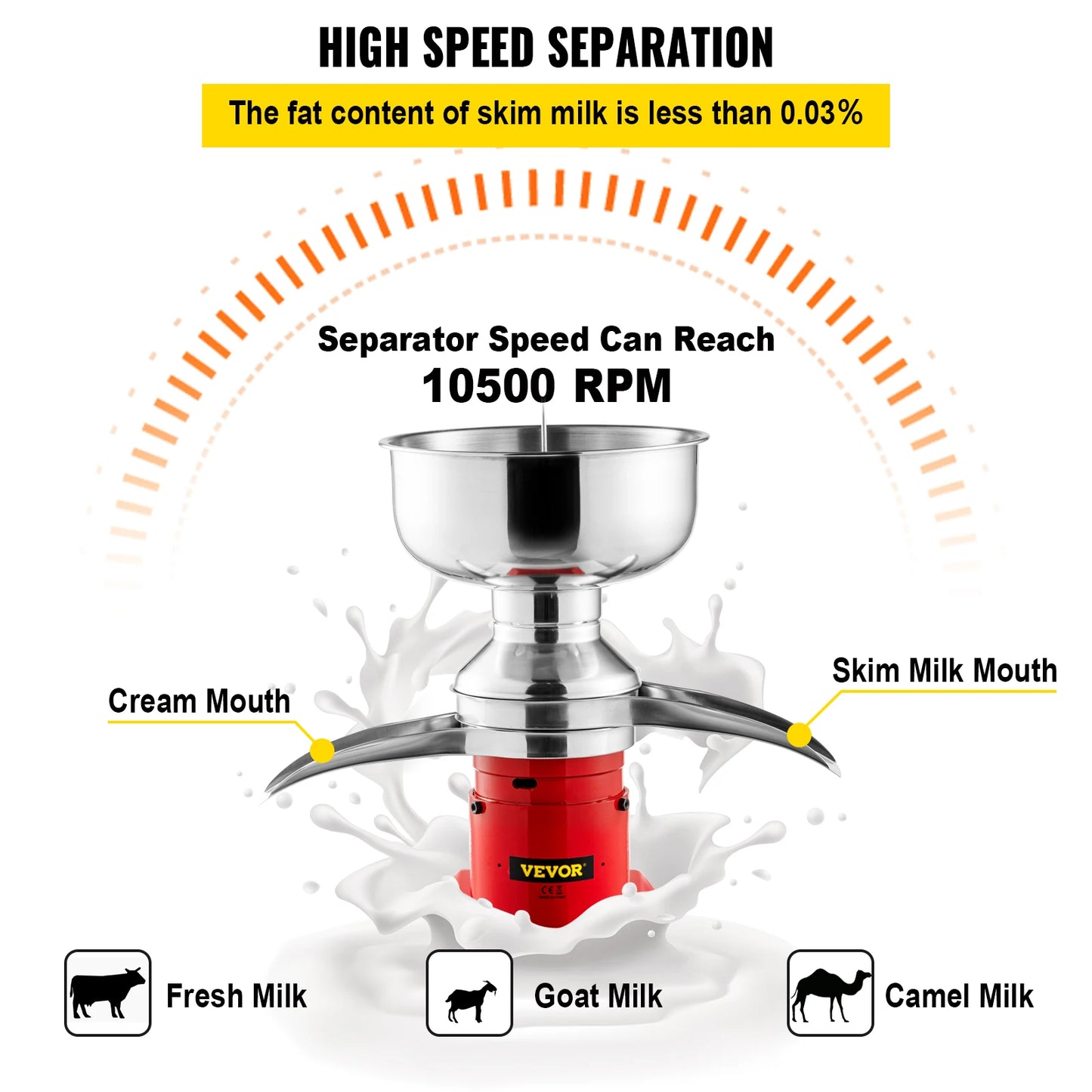 VEVOR-separador de nata de leche eléctrico de 50L/H, espumadera centrífuga comercial de acero inoxidable, máquina desnatadora de leche y mantequilla para el hogar