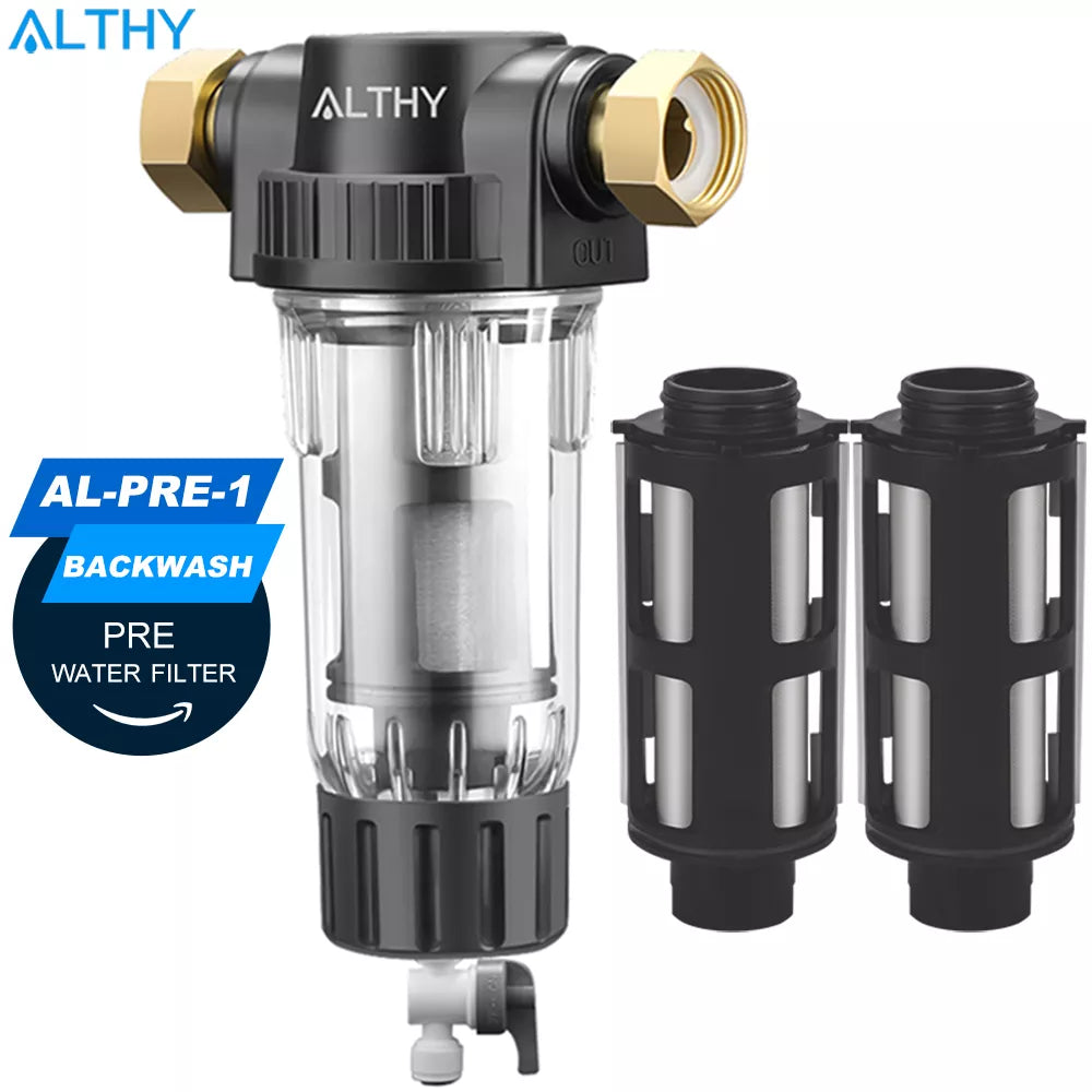 Prefiltro ALTHY, filtro de agua de sedimentos giratorio para toda la casa, sistema purificador de prefiltro Central, retrolavado, malla de acero inoxidable