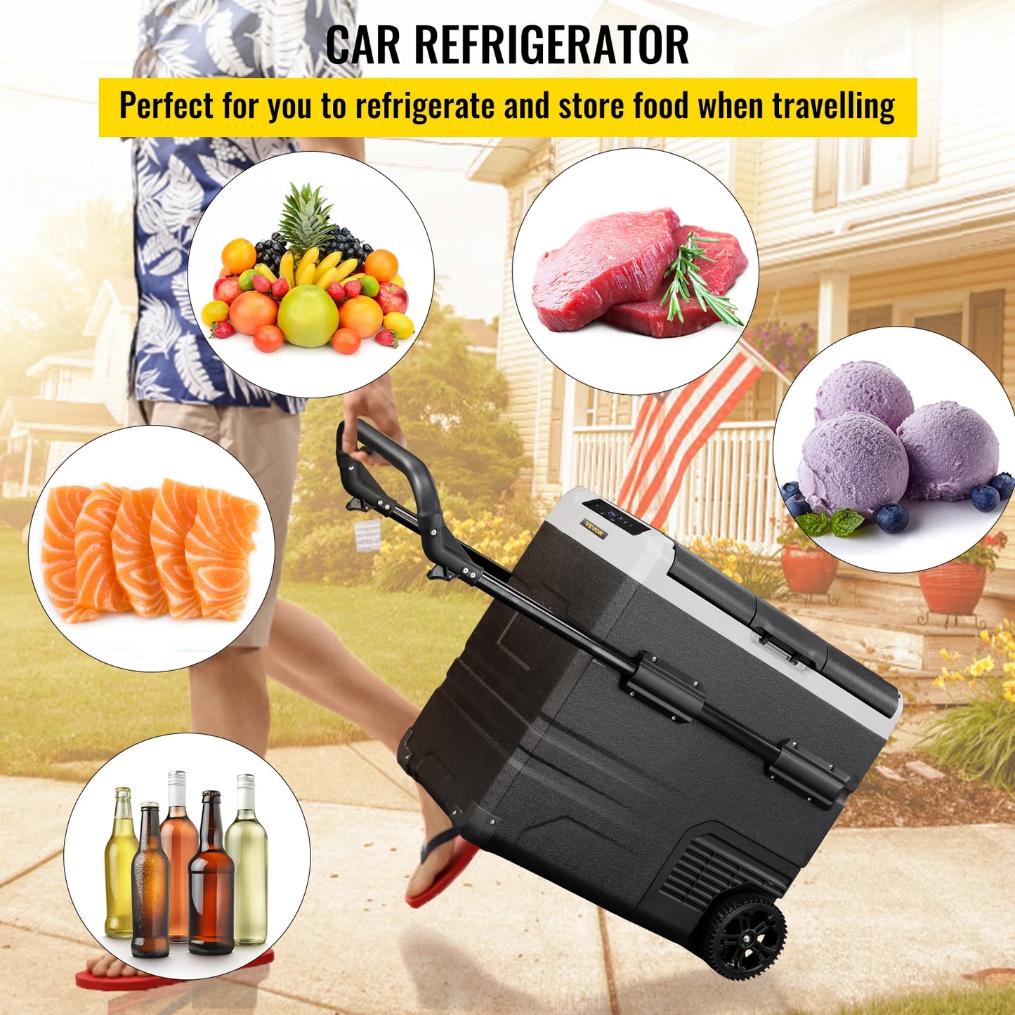 VEVOR-refrigerador portátil para coche, 45L, 55L, 75L, 95L, compresor, congelador, zona Dual con Control por aplicación, 12V/24V DC 110V para Camping