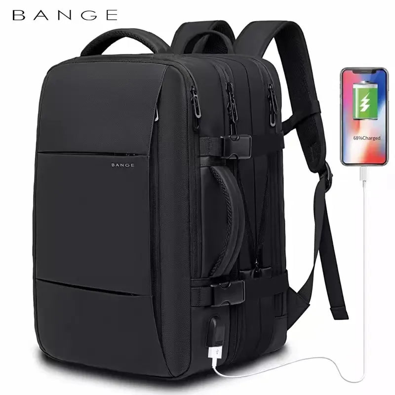 Mochila de viaje BANGE, mochila de negocios para hombre, mochila escolar ampliable con USB, mochila de moda impermeable para ordenador portátil de gran capacidad 17,3