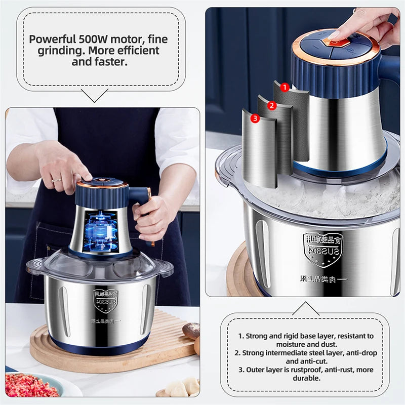 Household Electric Meat Grinder Food Chopper Processor 5L Meat Ginder Vegetable Fruit Slicer Kitchen Appliances Stainless Steel