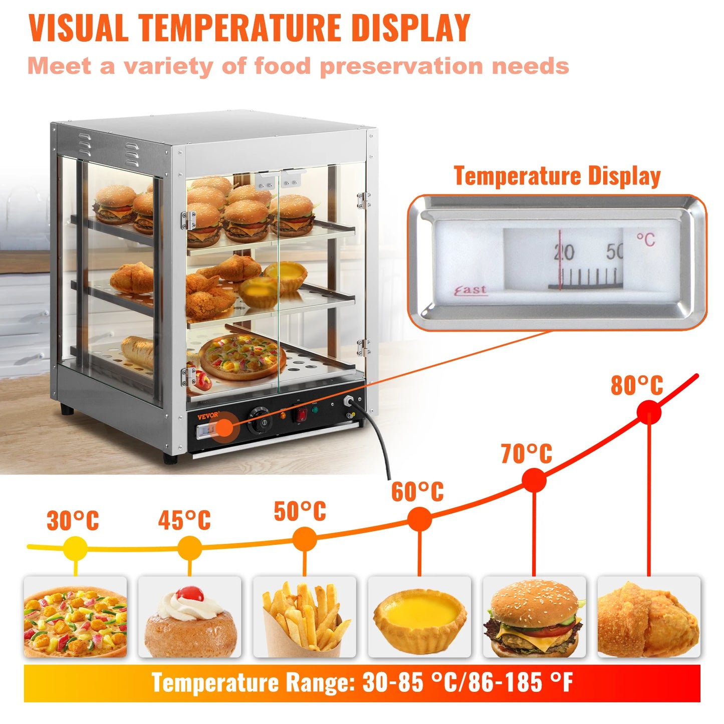 VEVOR-calentador de alimentos para encimera de 2/3 niveles, calentador comercial de masa para Pizza con calefacción 3D con perilla de temperatura, aparato de cocina con pantalla