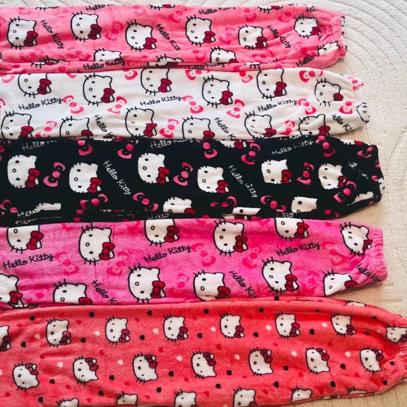 Sanrio Hello Kitty Anime Y2k Kawaii flanelle pyjamas femmes chaud laine dessin animé décontracté maison pantalon automne hiver mode pantalon