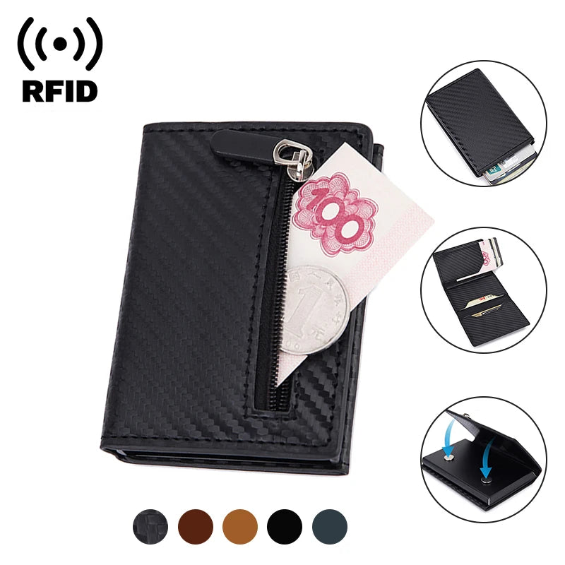 Rfid Carbon Fiber Card Holder Men Wallets Money Bags Slim Thin Metal Leather Mini Wallet 2022 Male Purse Black Walet for men New