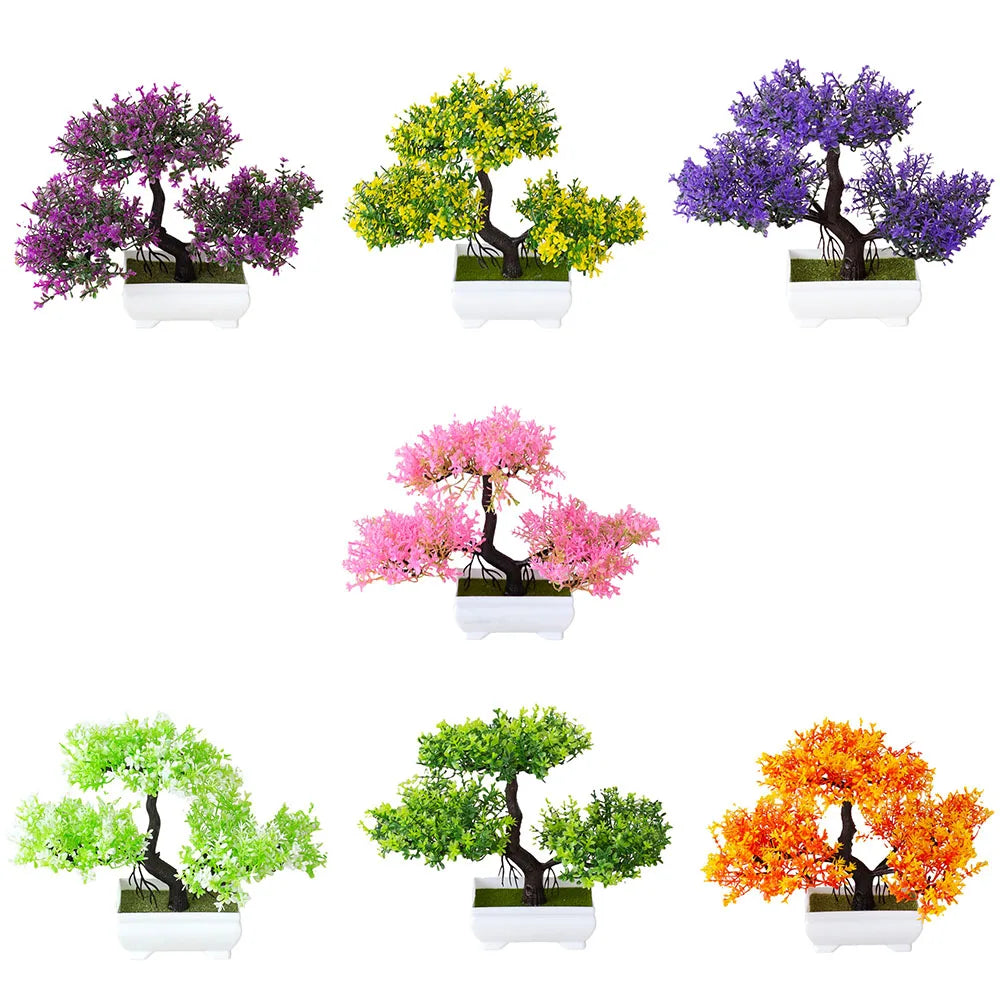 Plantas artificiales de plástico, bonsái, árbol pequeño, maceta, flor en maceta, jardín, arreglo de plantas falsas, adornos, decoración de mesa para el hogar y la habitación