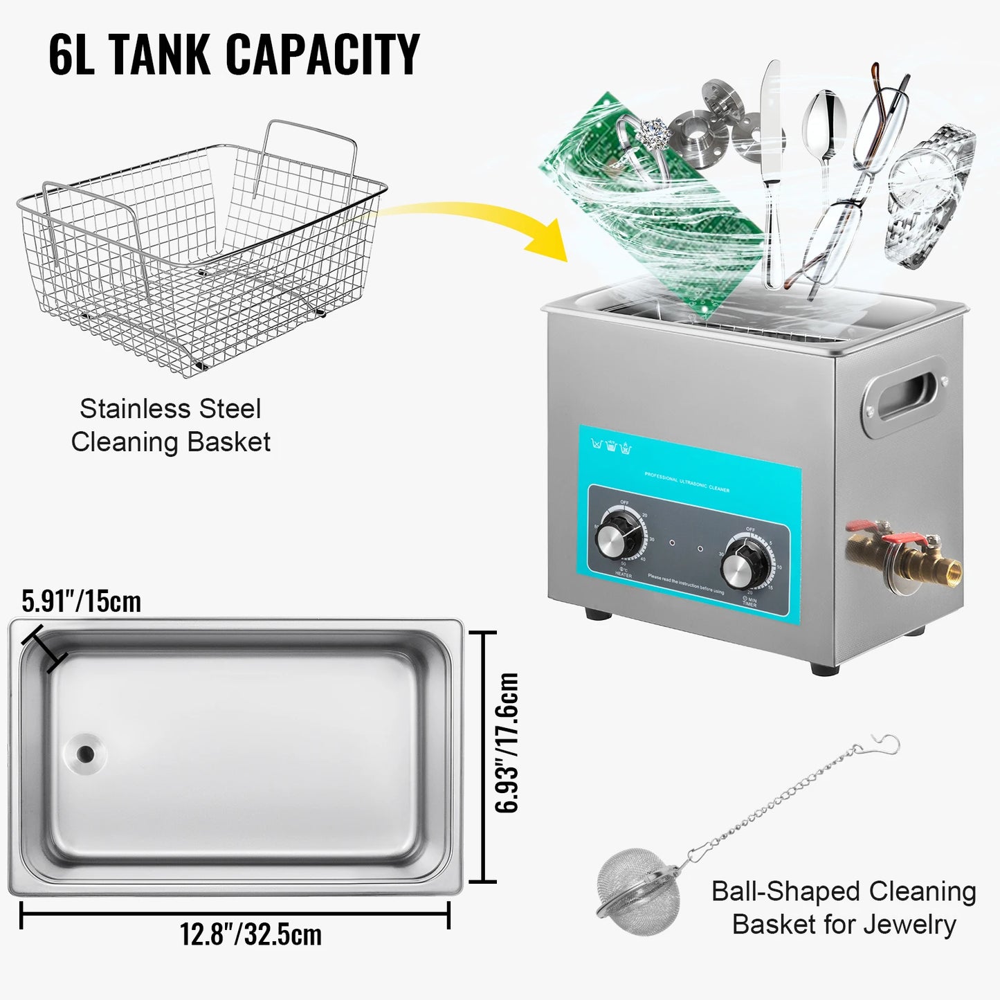 VEVOR 6L nettoyeur à ultrasons électrique Machine à laver Portable lave-vaisselle appareil ménager à ultrasons