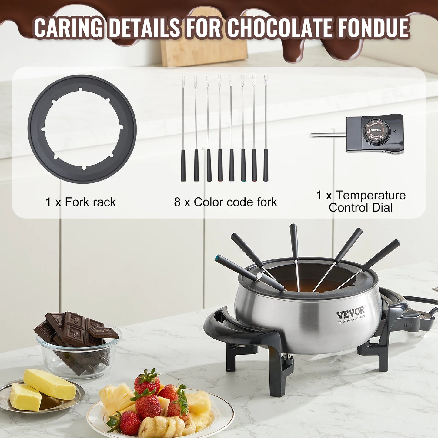 VEVOR 3Qt électrique chocolat cascade fondoir Fondue Pot ensemble fromage fondant plus chaud appareil ménager pour la cuisine