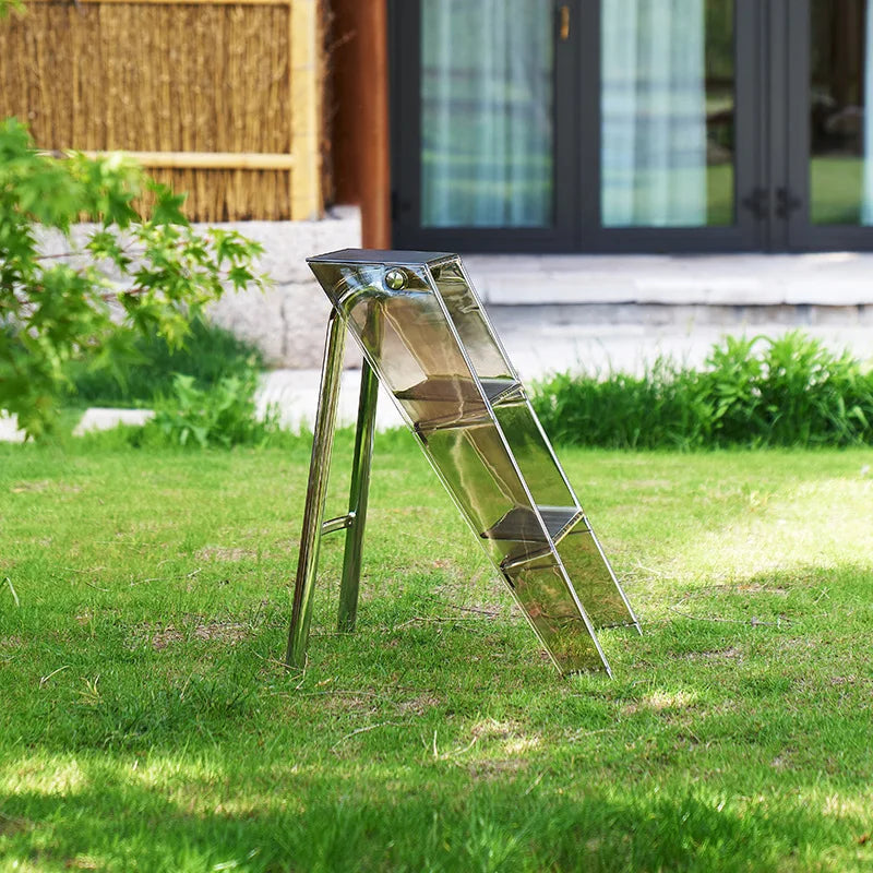 Escalera de tijera de plástico transparente acrílico para el hogar, escalera plegable de tres escalones para almacenamiento en espiga gruesa para interiores, novedad de 2023