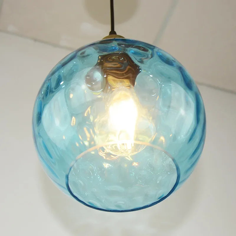 Modern Led Glass Ball Pendant Light Blue Hanging Lighting Living Dining Room Kitchen Bedroom Lamp Corridor Hotel Decoration Home