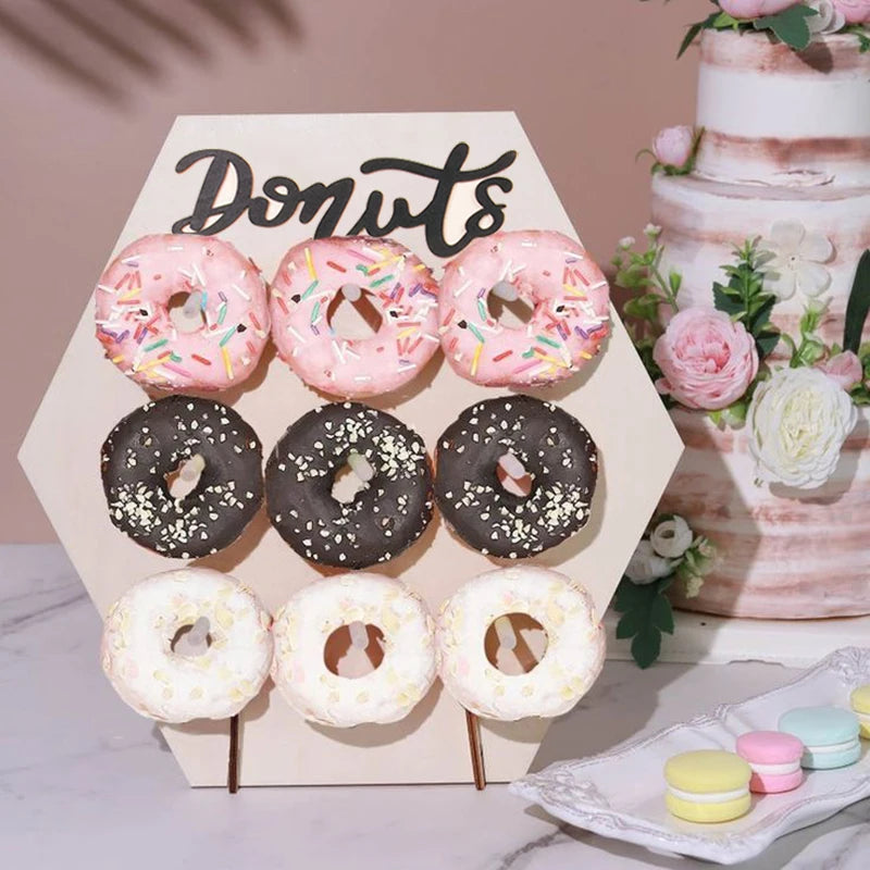 Soporte de madera para Donuts, soportes de pared para tablero de exhibición, decoración para mesa de boda y fiesta de cumpleaños para niños, suministros de baño para bebé