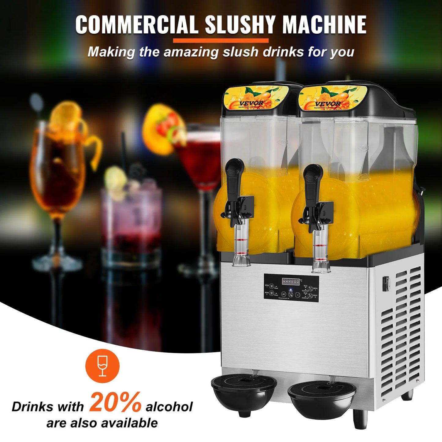 VEVOR 2x12L Commercial Slushy Machine Home Slush Maker Frozen Drink Beverage Dispenser Ice-Cool Juice Smoothie Making Equipment