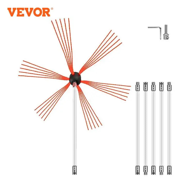 VEVOR-Kit de barrido de limpiador de chimenea, taladro eléctrico de nailon, cabezal de cepillo giratorio de varilla Flexible para barrer el hollín de chimenea