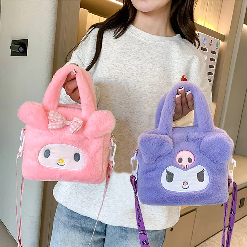 Sanrio sac en peluche Kawaii Kuromi cannelle mélodie dessin animé sac à main bandoulière cosmétique voyage sacs de rangement femmes filles cadeaux