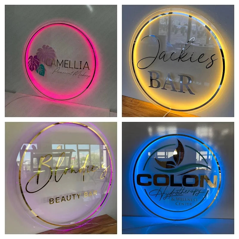 Logo professionnel personnalisé 3D pour Salon de beauté et de coiffure, panneaux acryliques 3D, nom de société personnalisé, lumières néon LED, livraison directe