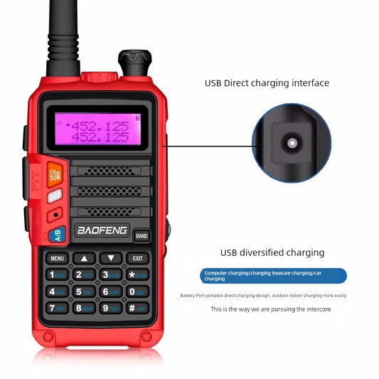 Baofeng Intercomunicador Unidad exterior Uv5r Portátil 7 Generación Último viaje autónomo Acampar al aire libre Carga USB Intercomunicador de doble frecuencia