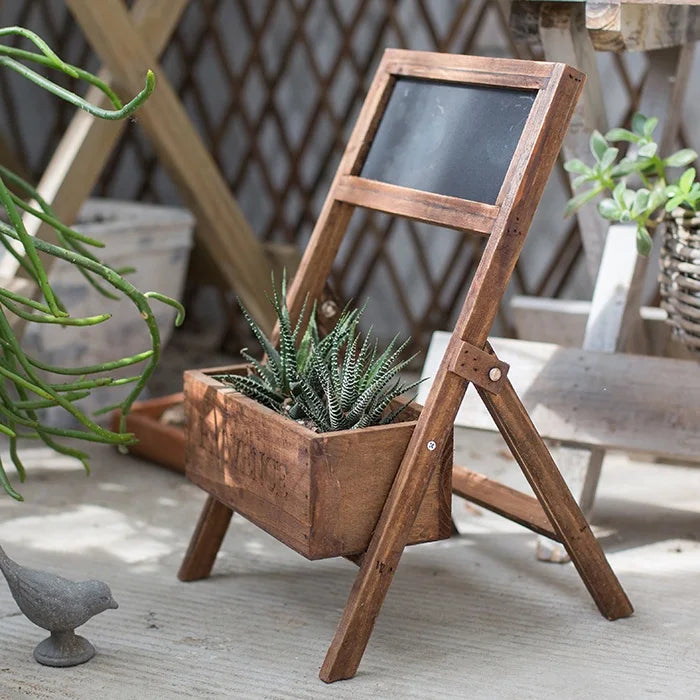 Soporte de madera Para Plantas, Flor Retro, soporte de exhibición con pizarra, creatividad Para interiores y exteriores, Estantes Para Plantas, decoración de balcón