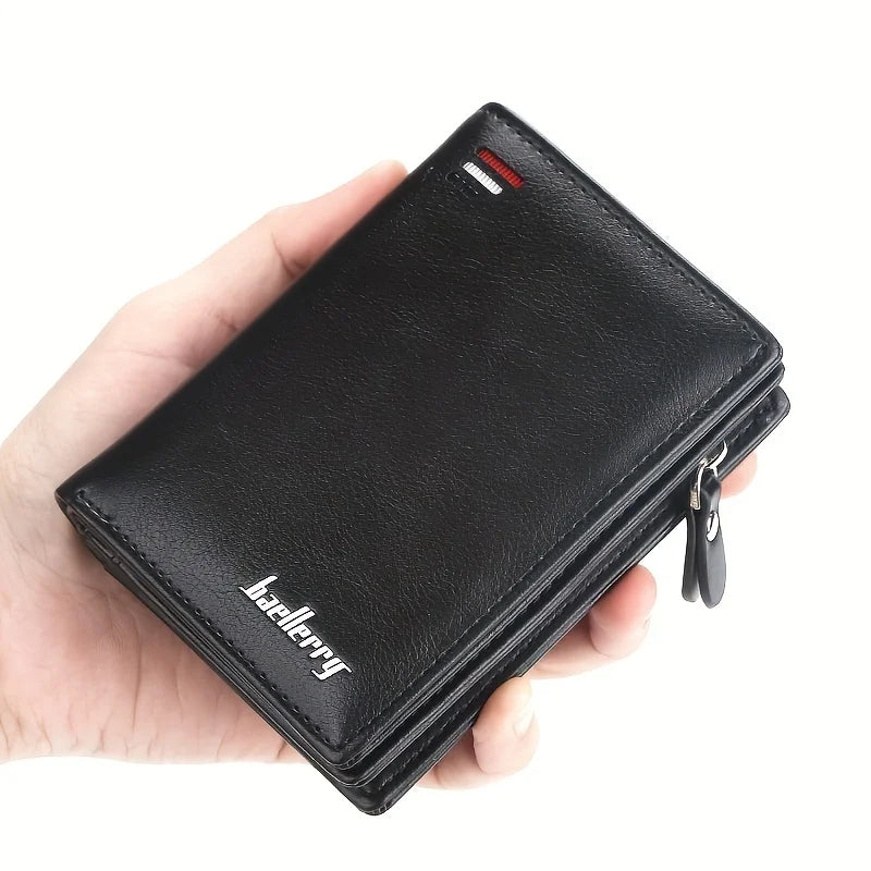 Baellerry New Men PU Leather Short Wallet With Zipper Coin Pocket Vintage Big Capacity Male Short Money Purse Card Holder