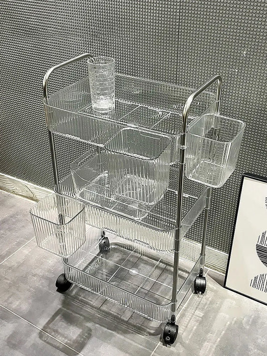 Estante de almacenamiento transparente, carrito de cosméticos, cocina, baño, dormitorio, estante de almacenamiento de aperitivos de varios niveles con ruedas, organizador para el hogar