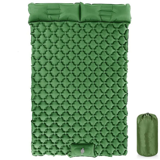 Matelas de couchage double pour camping, matelas auto-gonflant avec oreiller pour randonnée en plein air, lit de voyage pour 2 personnes