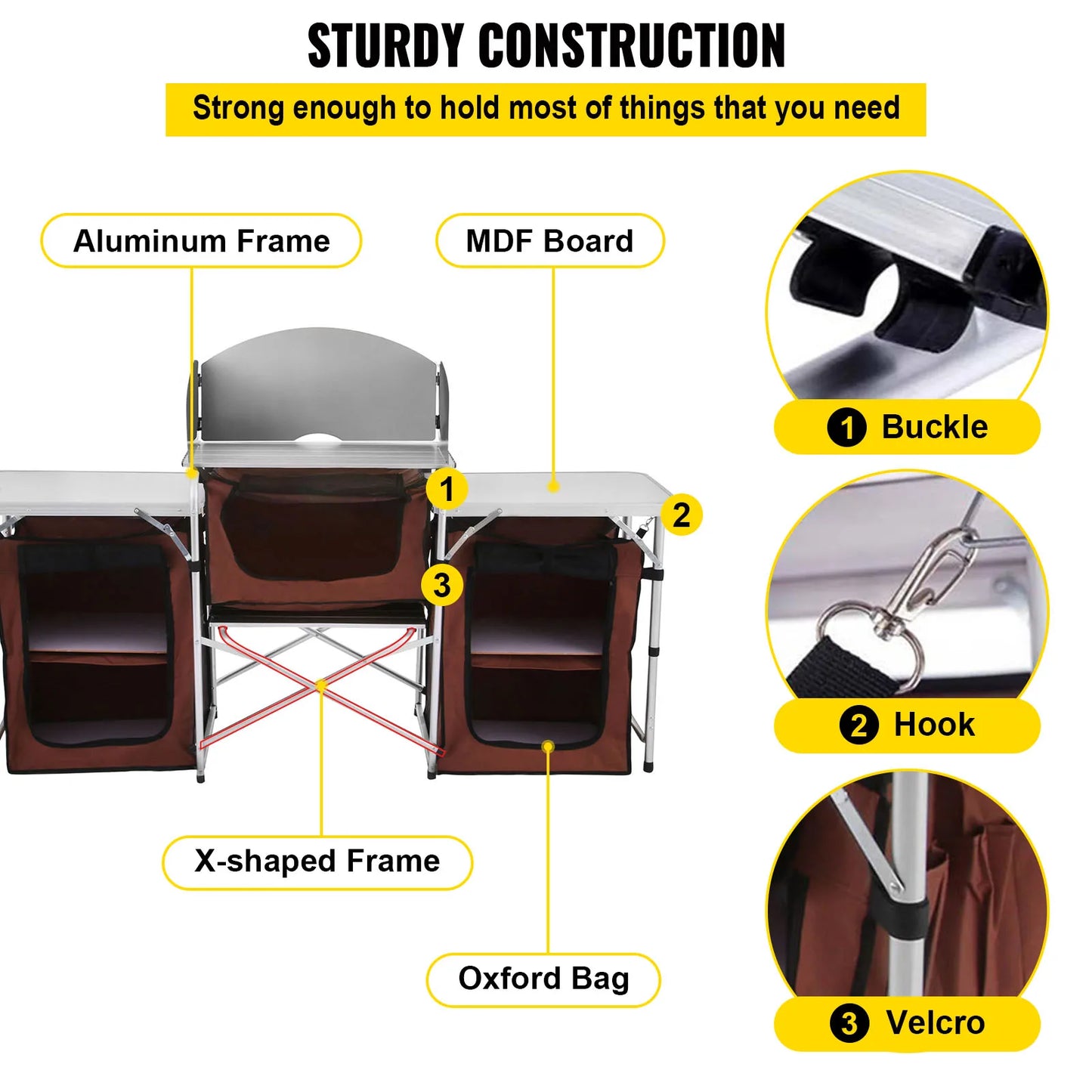 VEVOR, mesa de cocina para acampar al aire libre, armario plegable, estante de almacenamiento para cocina, soporte de aleación de aluminio en forma de X para barbacoa y Picnic