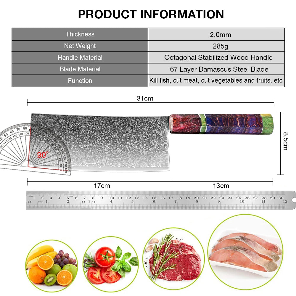 XITUO Kitchen Knife Damascus Steel 67 Layer Chinese Chef Knife Sharp Cleaver Peeling Vegetable Knife Home Hotel Cooking Knives