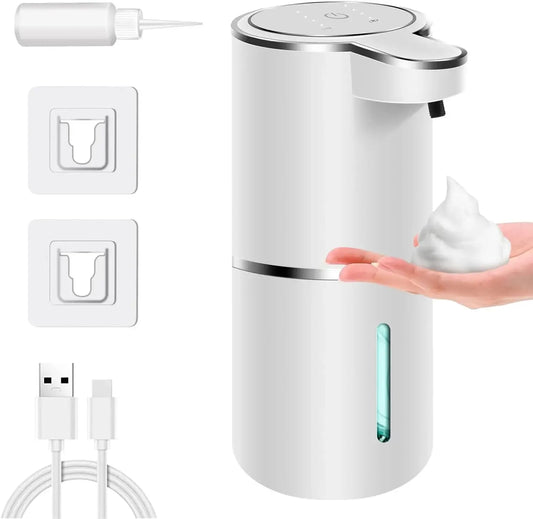 Dispensador automático de jabón, dispensador de jabón espumoso sin contacto, 380ml, eléctrico recargable por USB, dispensador de jabón de espuma ajustable de 4 niveles