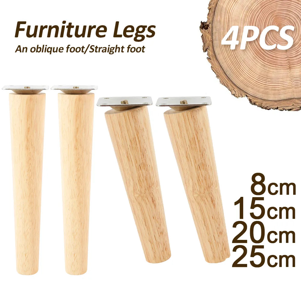 Patas de muebles de madera maciza, patas de mesa oblicuas/rectas, patas de silla antideslizantes, pies de repuesto inclinados, 4 Uds.