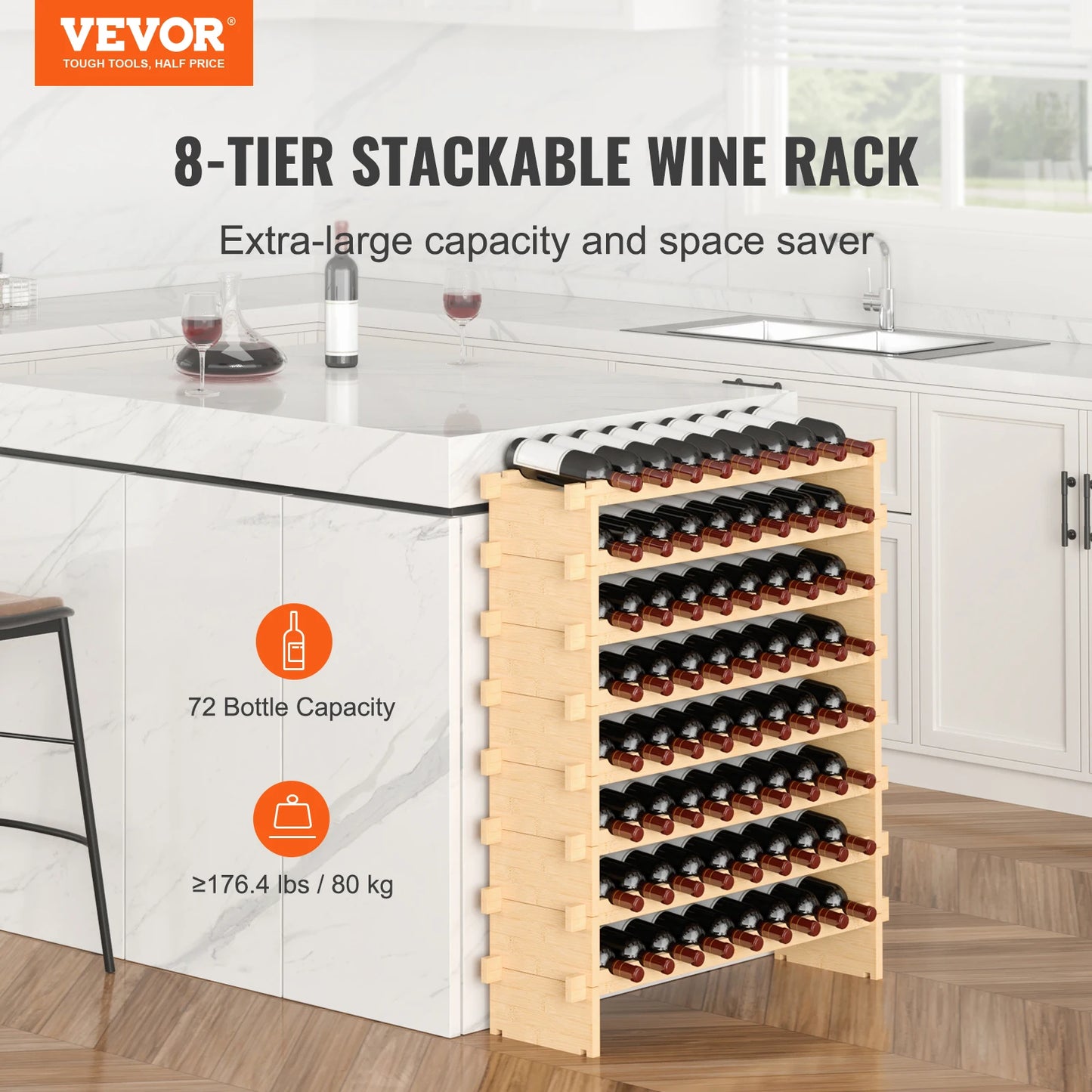 VEVOR-estante Modular apilable para vino, estante de almacenamiento de vino de pie, soporte de bambú para vino, estantes de exhibición para bodega, 48/72