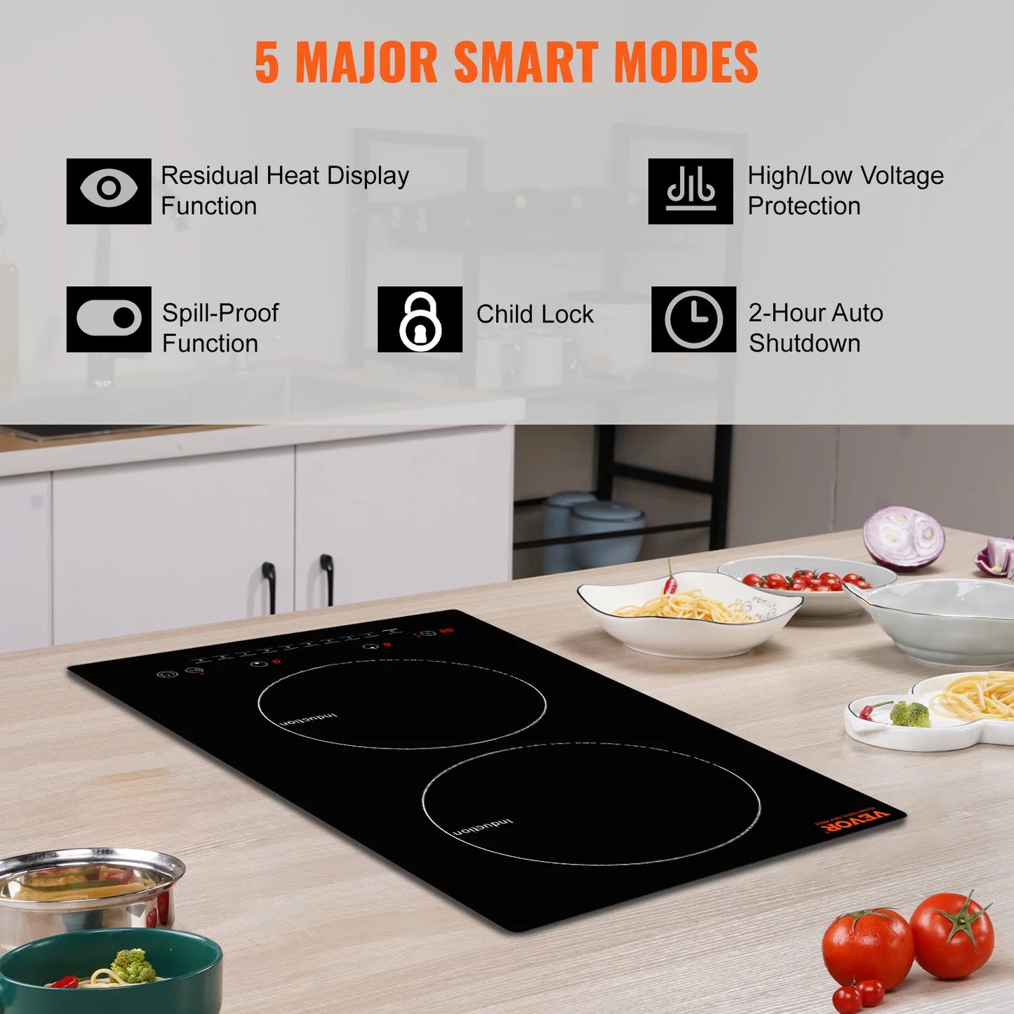 VEVOR 2 Burners Electric Induction Cooktop Stove Hob Built-in Burner Cooker Sensor Touch Control Magnetic Cooker Hot Plate