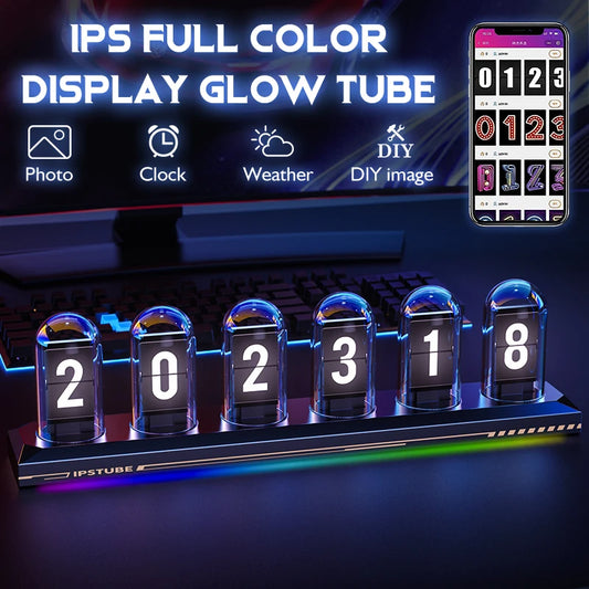 Nixie – horloge à Tube, horloge numérique à écran couleur IPS, horloge à Tube lumineux RGB DIY, veilleuses électroniques analogiques, décoration de bureau de jeu