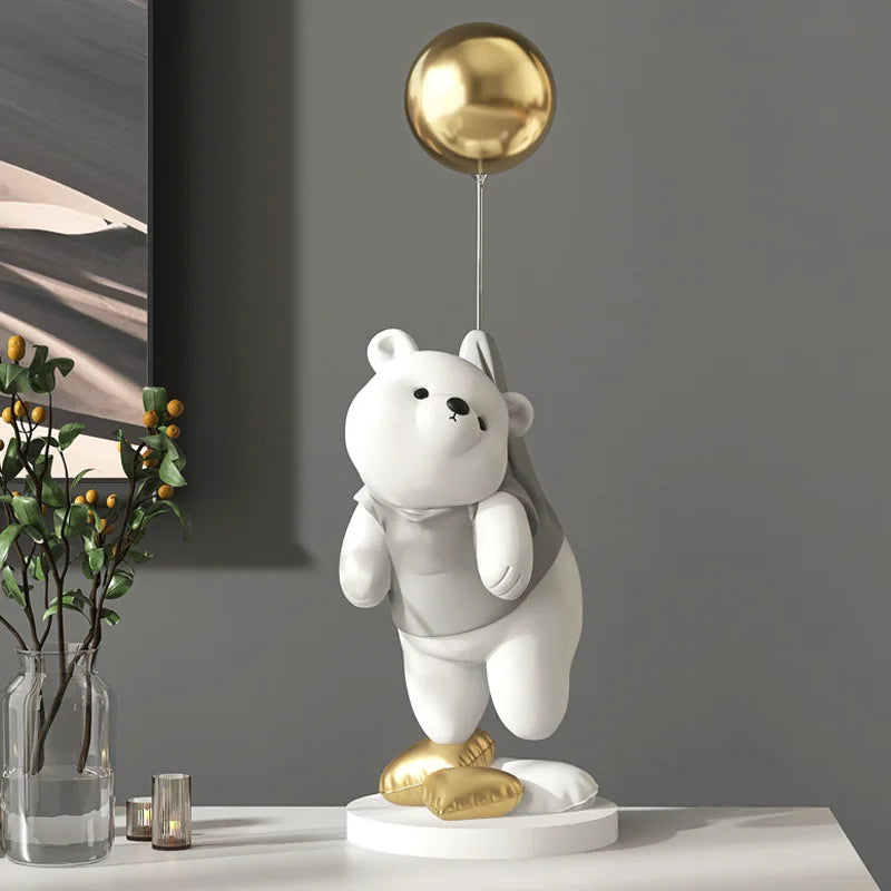 Adornos creativos de resina de oso Polar con globos, manualidades decorativas para el hogar, figuras de escritorio de oficina, escultura artesanal de estantería