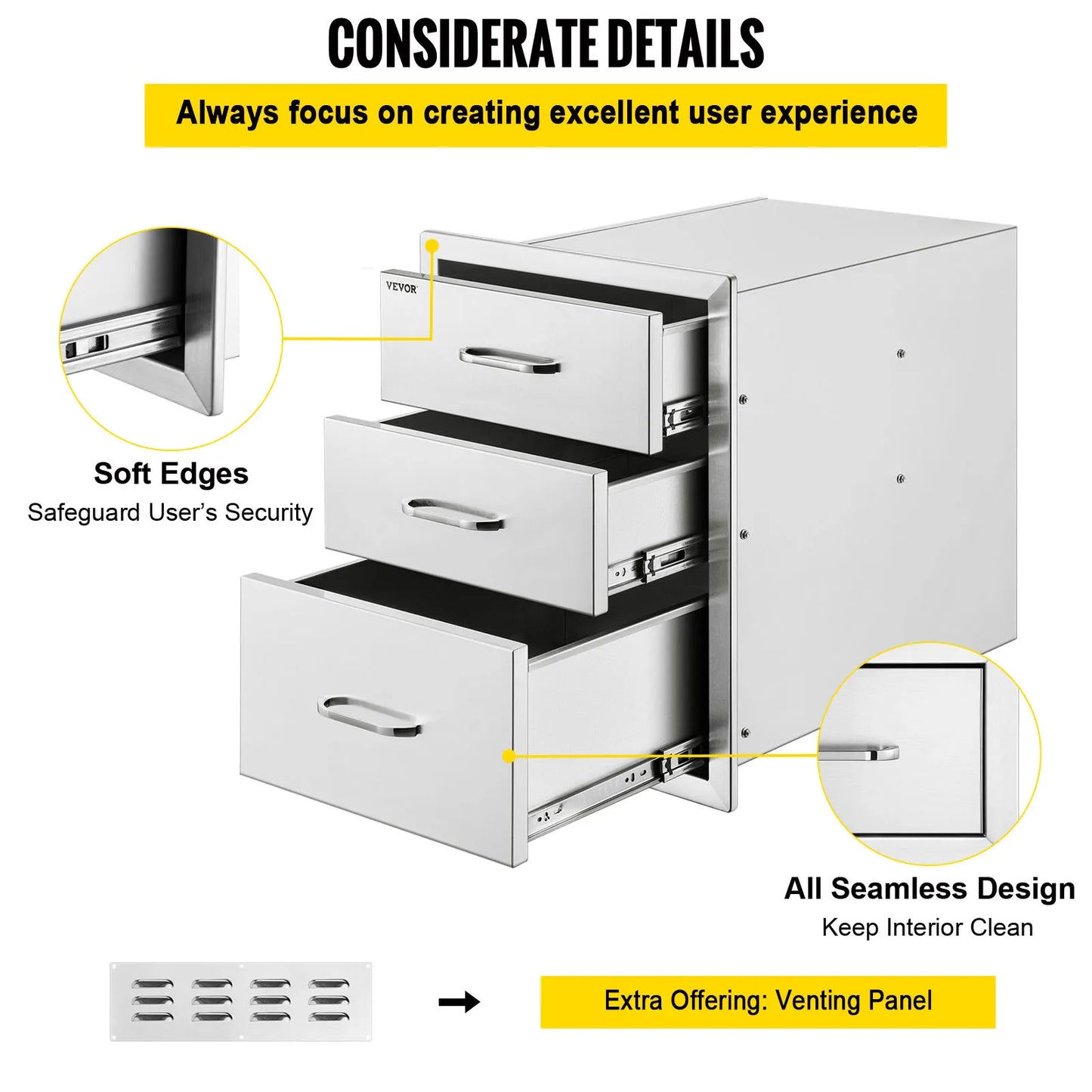 VEVOR – tiroir de cuisine extérieur en acier inoxydable, avec poignée Triple couche, pour barbecue, armoire de grillades, rangement des ustensiles de cuisine, vaisselle