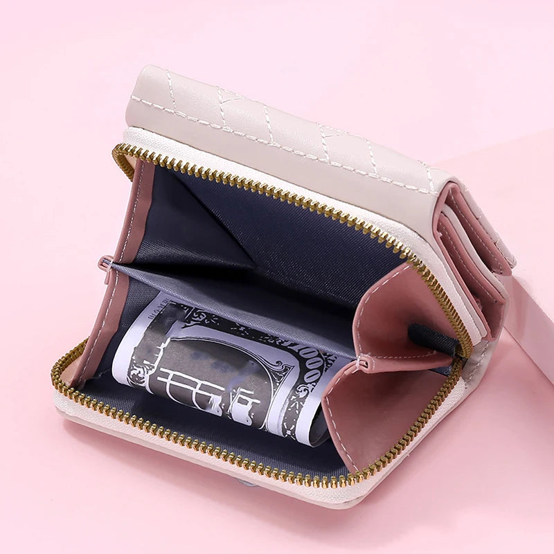 Women's Wallet Tri Fold Card Bag PU Multi Objects Pocket Short Fashion Embroidered Love Pattern Korean Minimalist New 2023