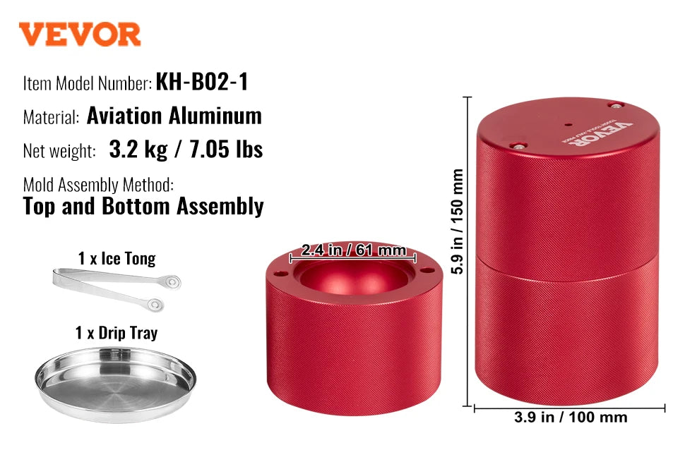 VEVOR Prensa de bolas de hielo, máquina para hacer bolas de hielo de 2,4", kit de prensa de bolas de hielo de aleación de aluminio para aviones para esferas de hielo de 60 mm