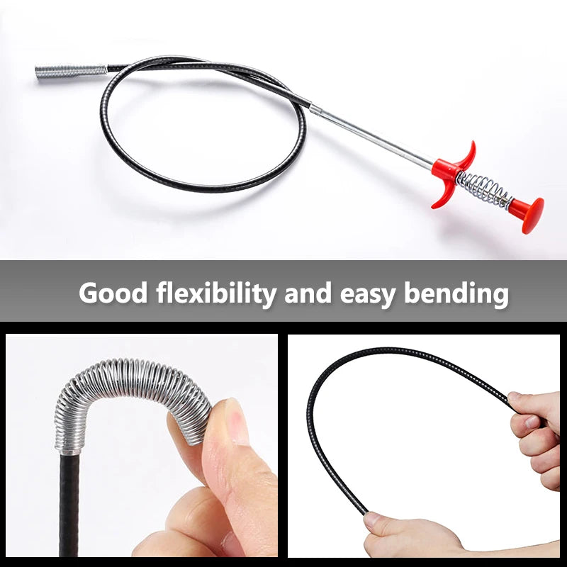 60cm Spring Pipe Dredging Tools, Drain Snake, Drain Cleaner Sticks Clog Remover Cleaning Household for KitchenBending sink tool