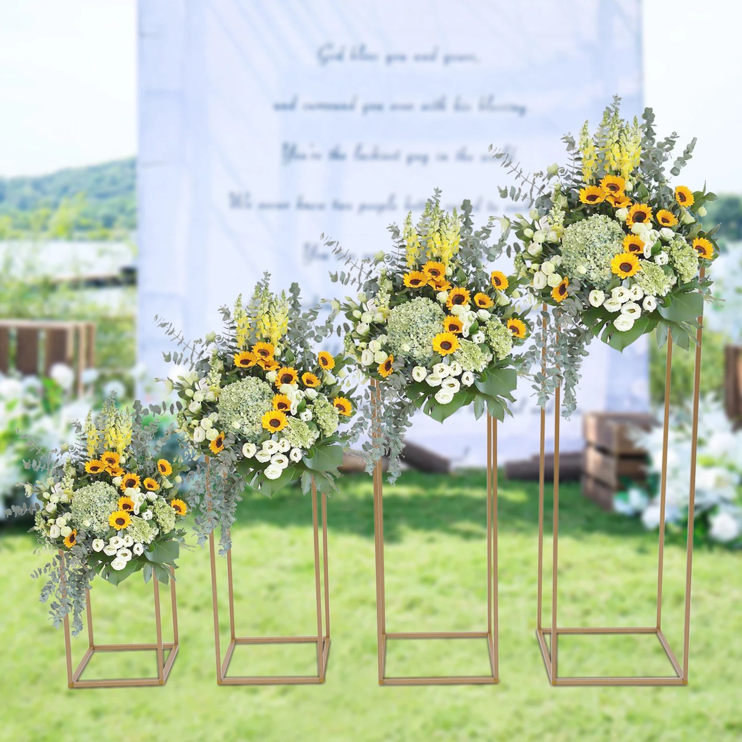 Estante de Metal para flores, columna geométrica, soporte para jarrón, decoración del banquete de boda, estante Rectangular dorado para boda, 40/60/80/100cm, 4 Uds.