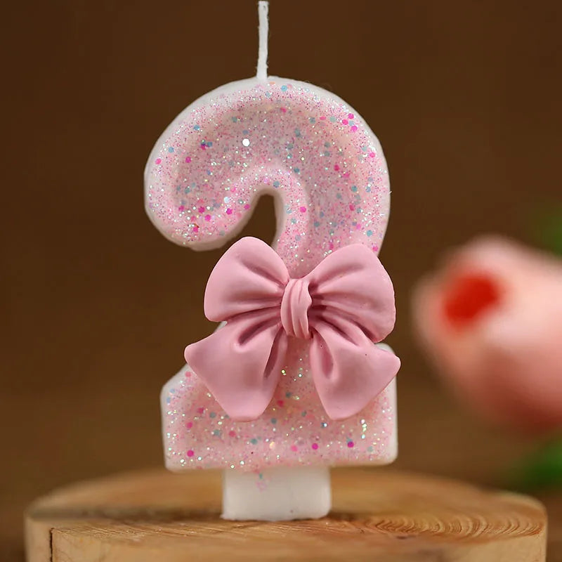 Pink 3D Number Cake Decorating Candles Cute Pink Bow Digital Candles Cake Topper Birthday Party Memorial Day Party Cake Decor