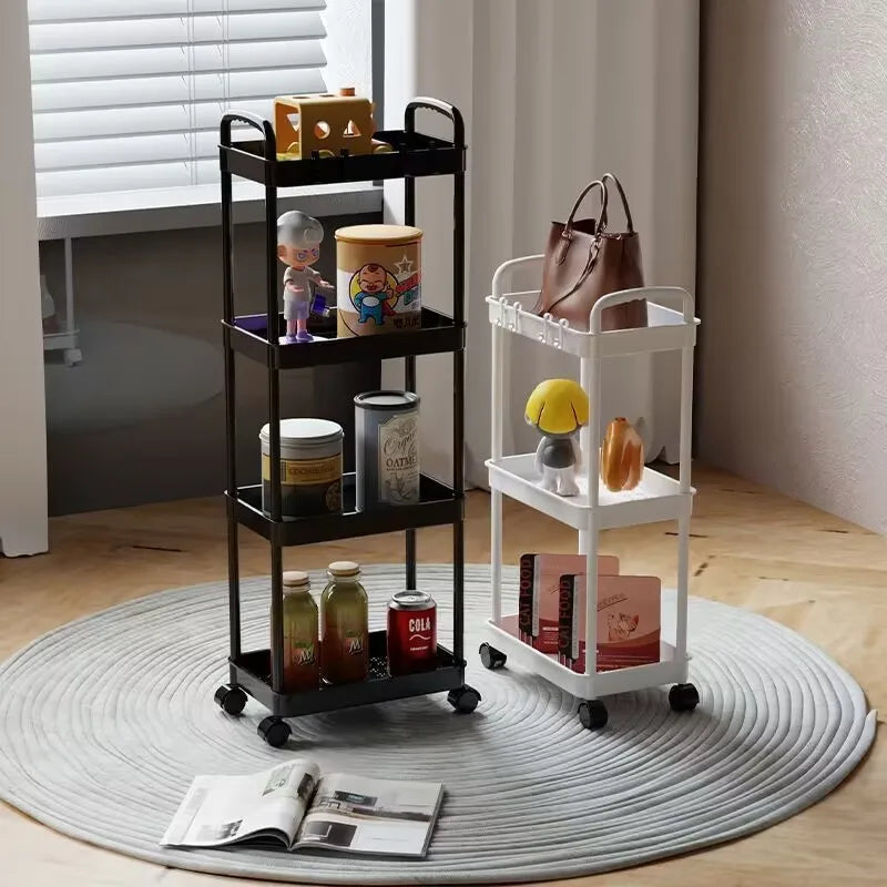 Estante de almacenamiento con carrito para cocina, suelo de dormitorio, aperitivos multicapa para bebé, almacenamiento móvil para baño y baño