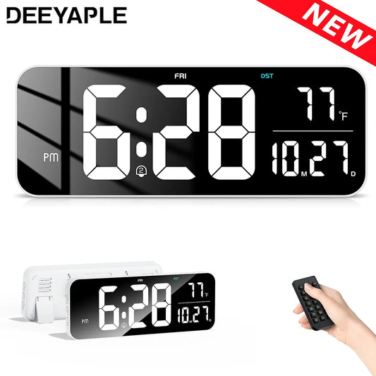 Deeyaple 15Inch Large Digital Wall Clock LED Table Clock 12/24H Date Temperature and Humidity Display Alarm Clock Remote Control