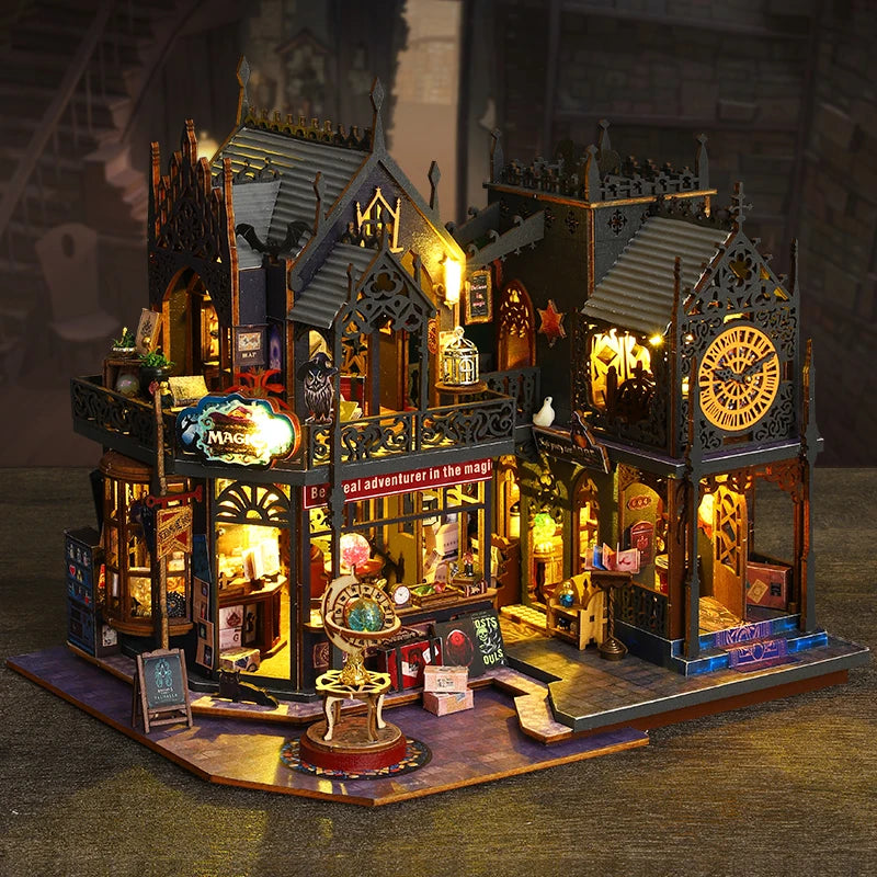 Kits de construction miniatures en bois, ville magique, bricolage, avec lumières LED, maisons de poupée assemblées, décoration de la maison, cadeaux pour amis, nouvelle collection