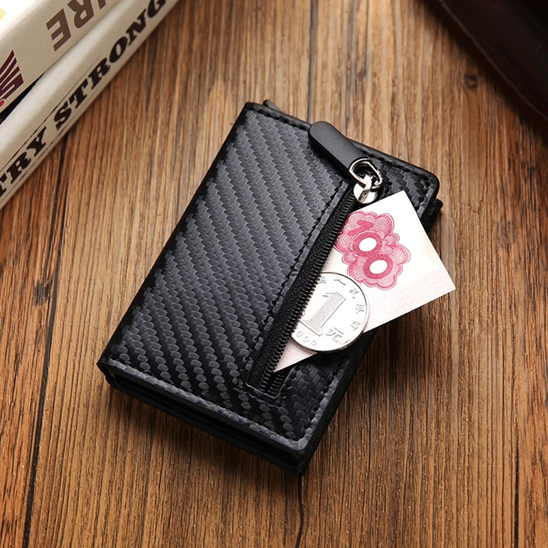 Rfid Carbon Fiber Card Holder Men Wallets Money Bags Slim Thin Metal Leather Mini Wallet 2022 Male Purse Black Walet for men New