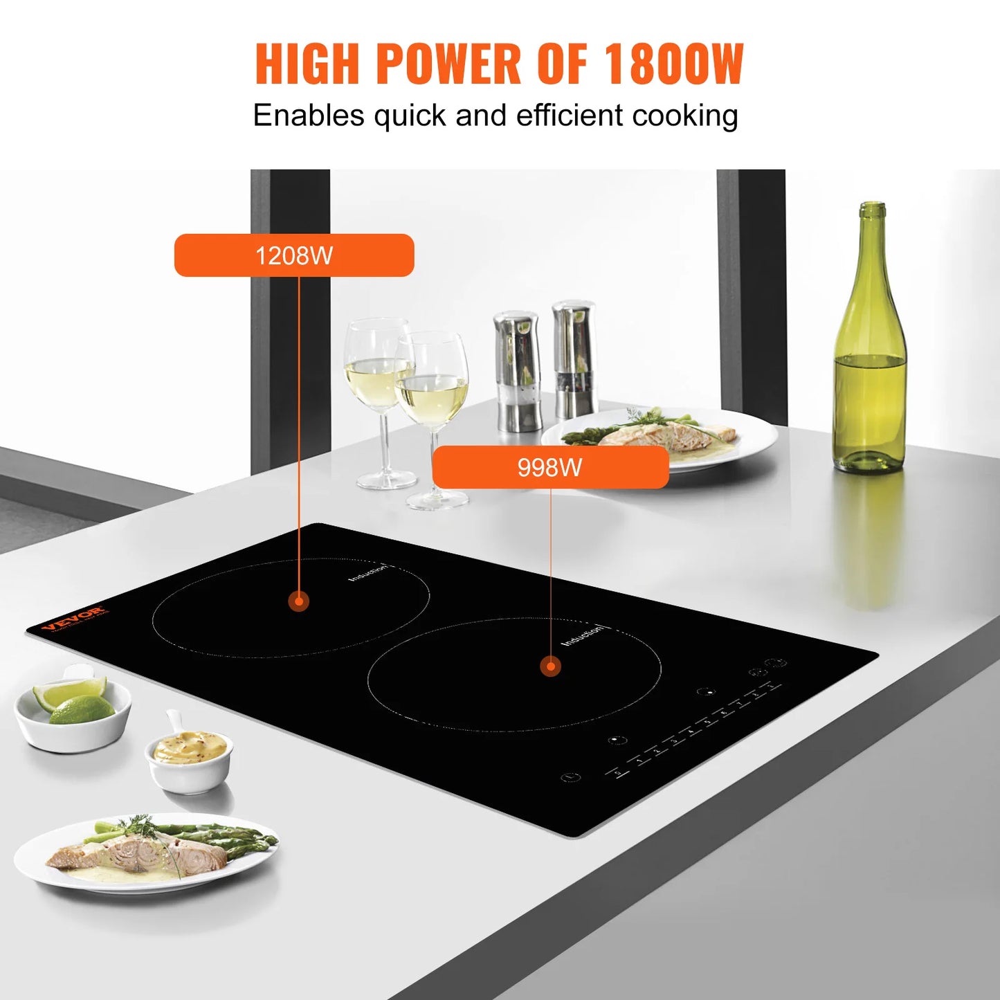 VEVOR 2 Burners Electric Induction Cooktop Stove Hob Built-in Burner Cooker Sensor Touch Control Magnetic Cooker Hot Plate